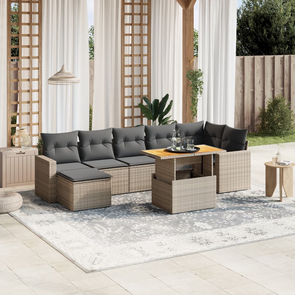 8-dijelni set vrtnih sofa od poliratana s jastucima sivi