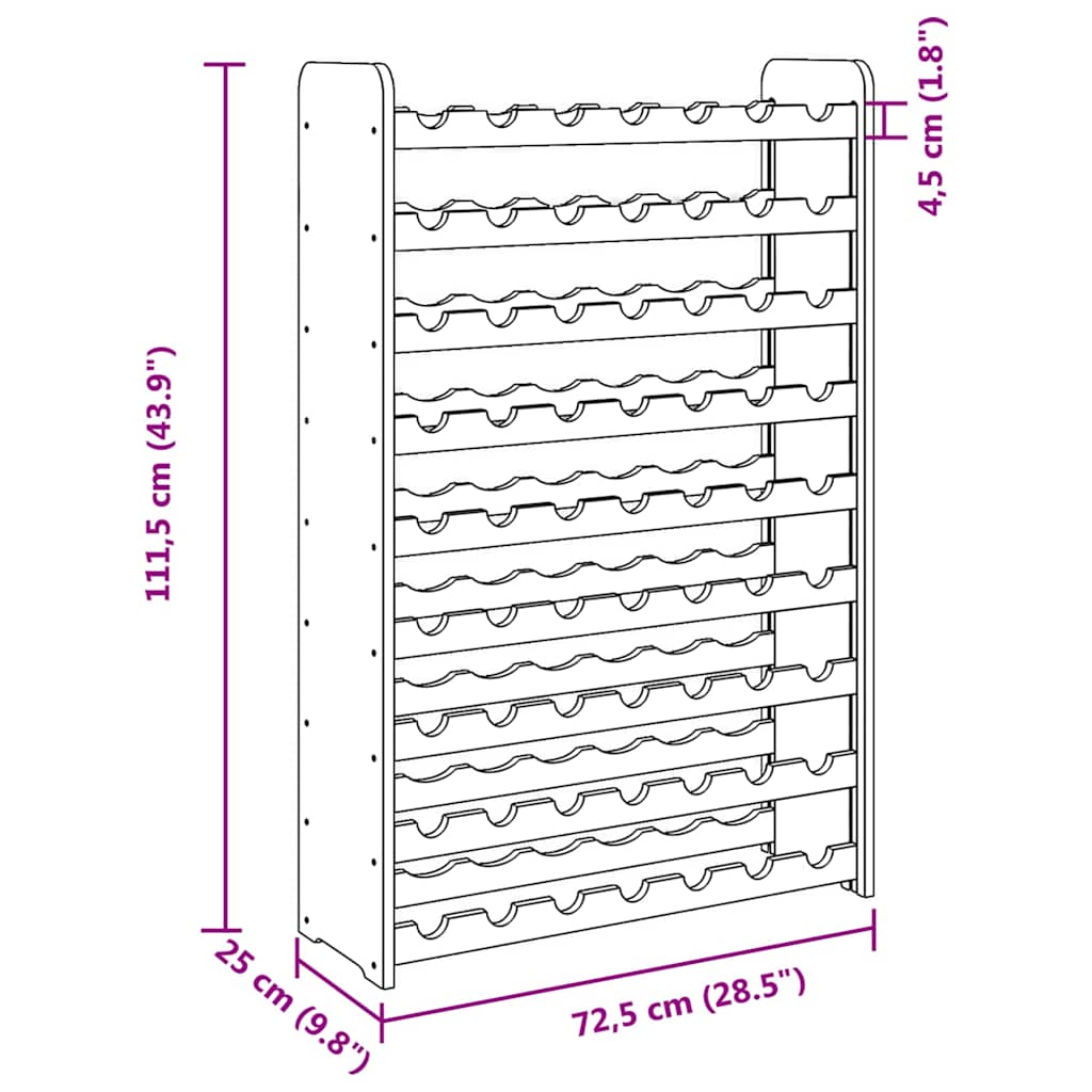 Stalak za vino 72,5 x 25 x 111,5 cm od masivne borovine