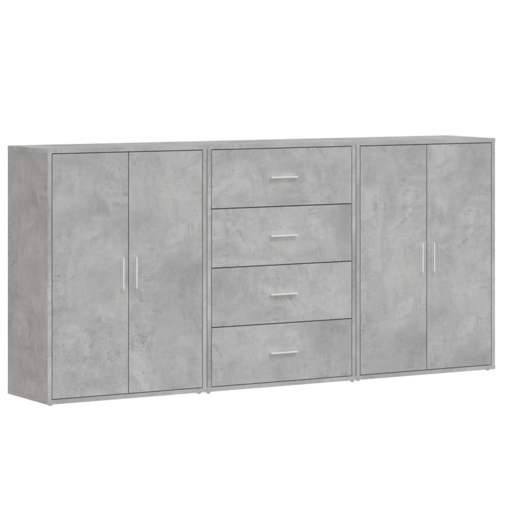 Komoda 3 kom siva boja betona 60x31x84 cm konstruiranog drva
