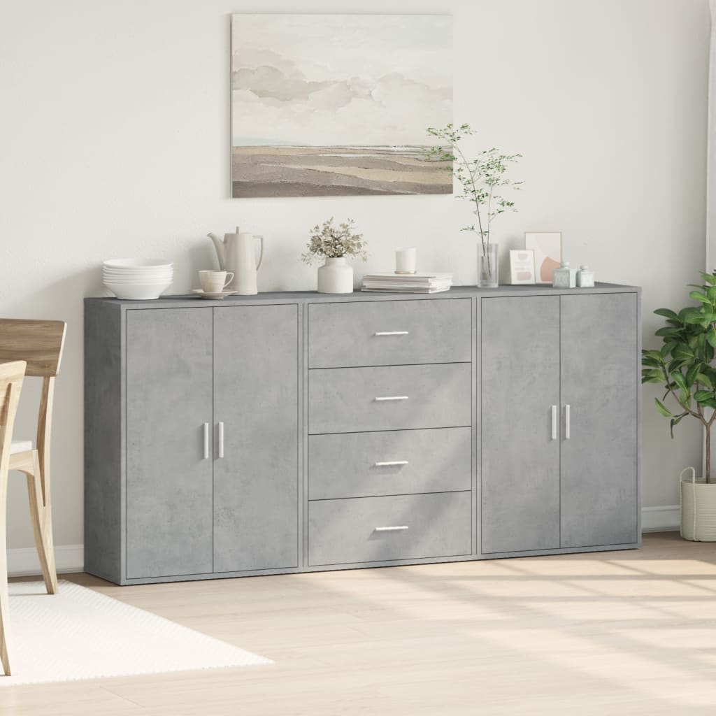 Komoda 3 kom siva boja betona 60x31x84 cm konstruiranog drva