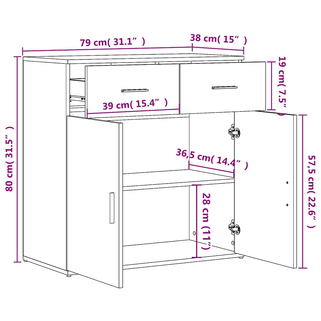 Komoda 2 kom boja hrasta sonome 79x38x80 cm konstruiranog drva