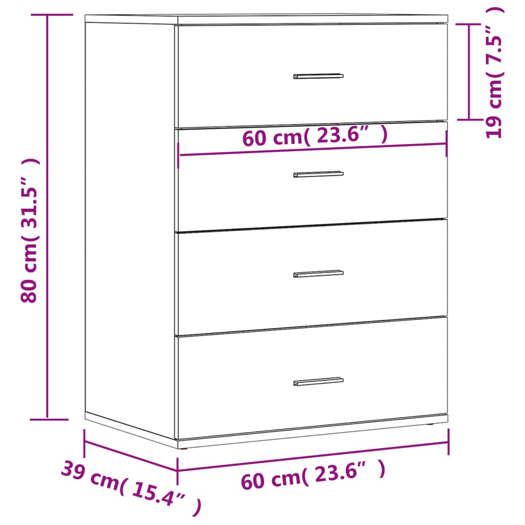 Komoda 2 kom bijela 60x39x80 cm od konstruiranog drva