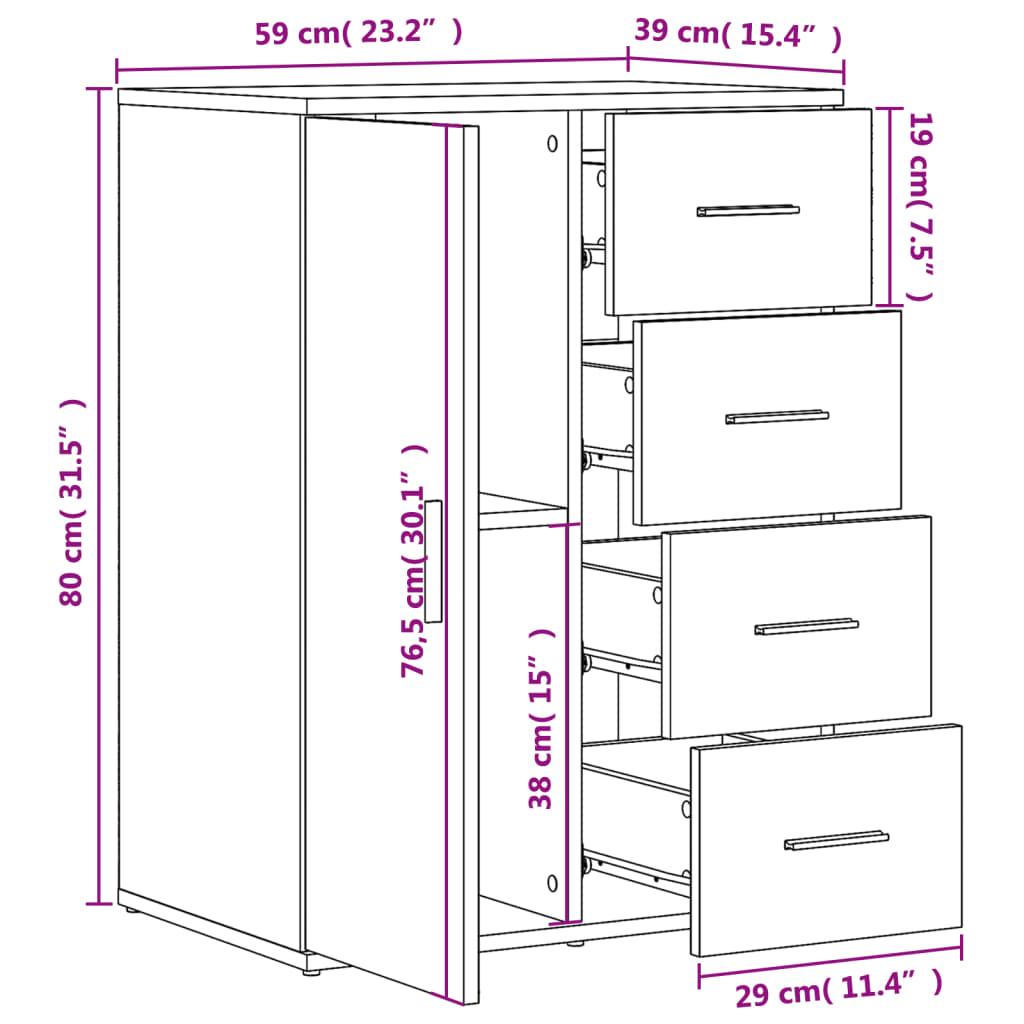 Komoda 2 kom bijela 59 x 39 x 80 cm od konstruiranog drva