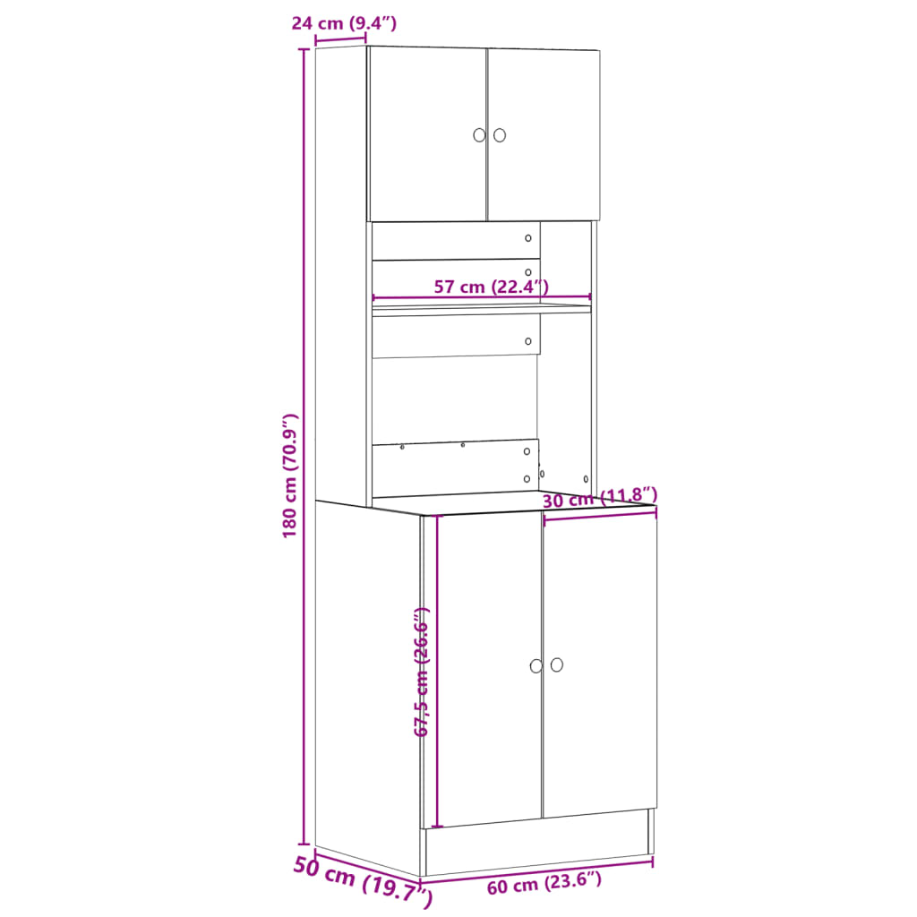 Kuhinjski ormarić boja hrasta 60x50x180 m od konstruiranog drva