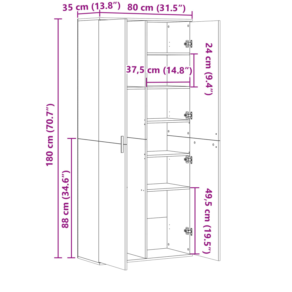 Visoka komoda hrasta sonome 80x35x180 cm od konstruiranog drva