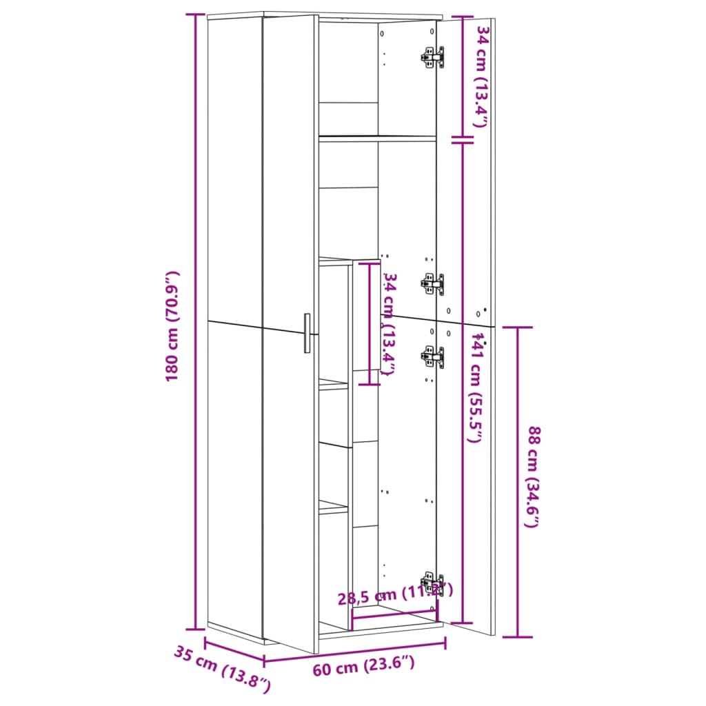 Visoka komoda siva boja betona 60x35x180 cm konstruirano drvo