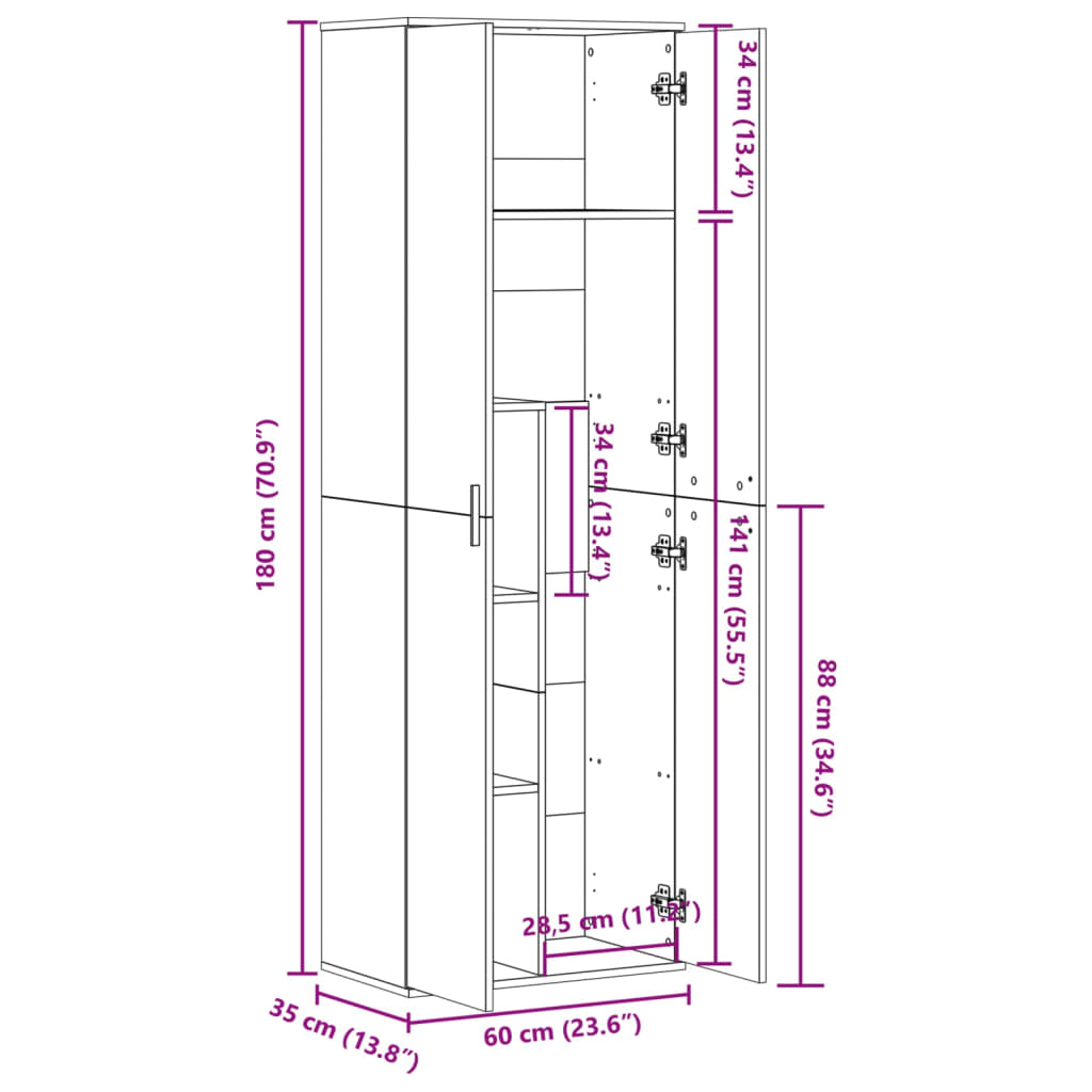Visoka komoda dimljeni hrast 60x35x180 cm konstruirano drvo