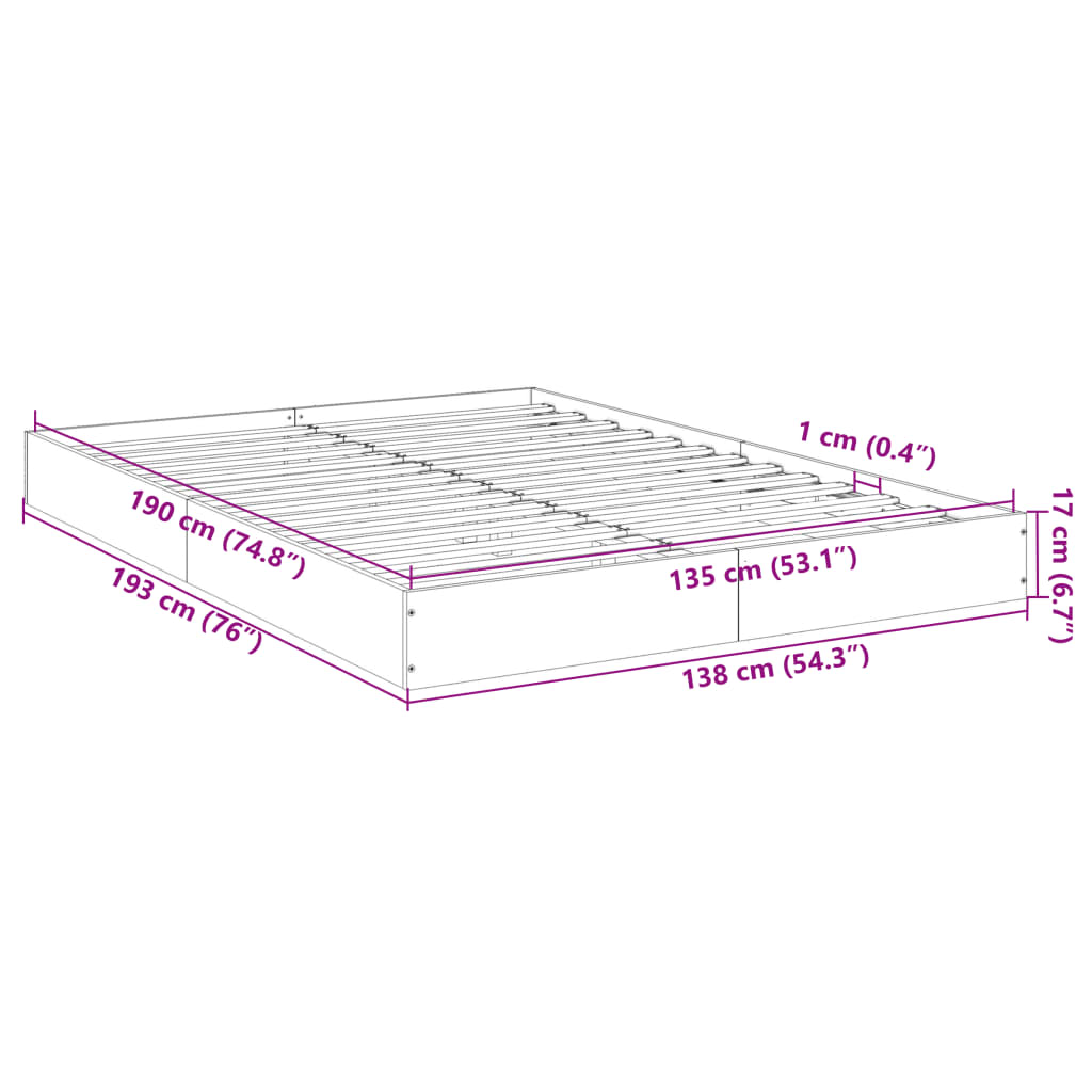 Okvir za krevet bijeli 135x190 cm konstruirano drvo
