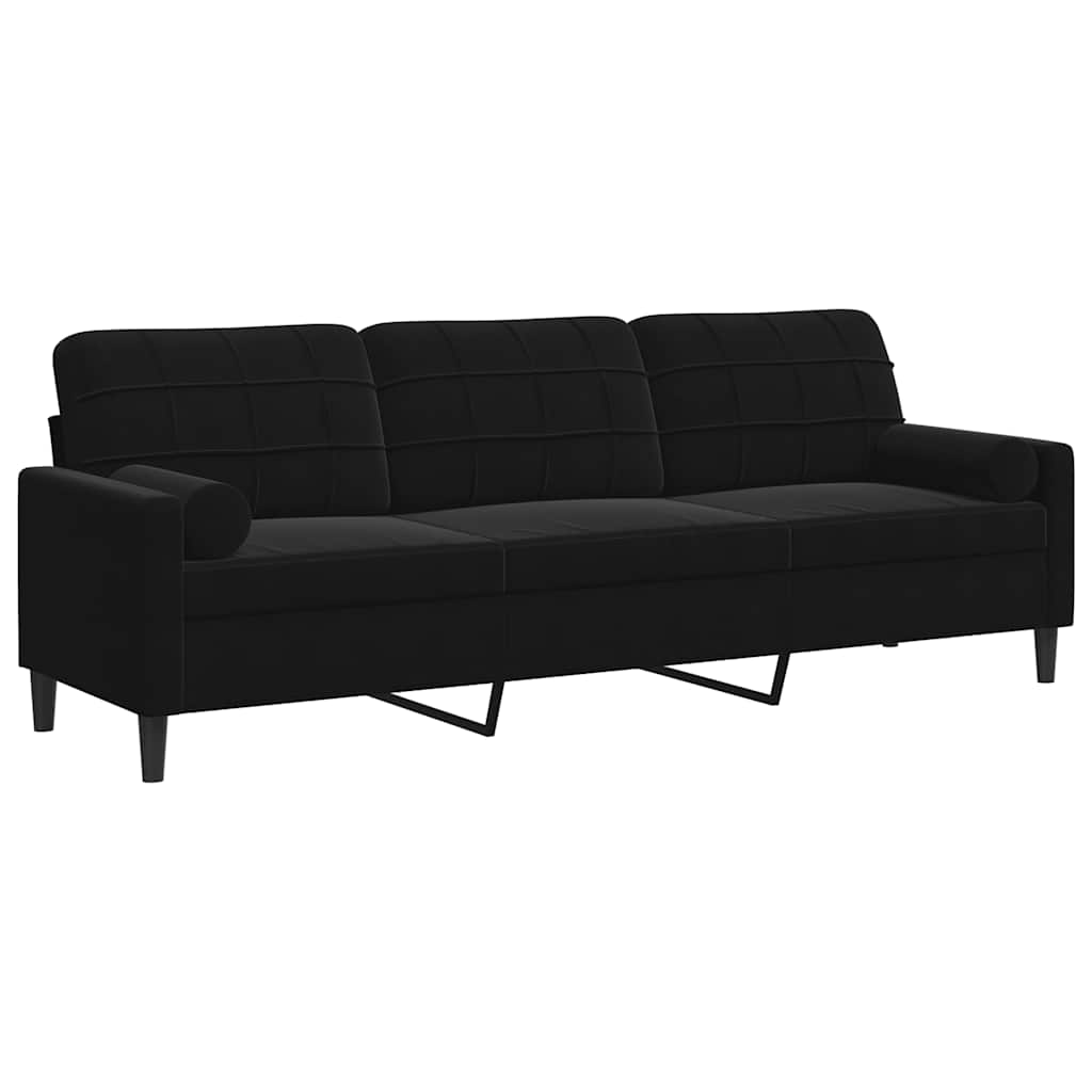 Trosjed s ukrasnim jastucima crni 210 cm baršunasti
