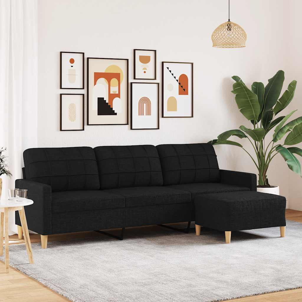 Trosjed s tabureom crni 210 cm od tkanine