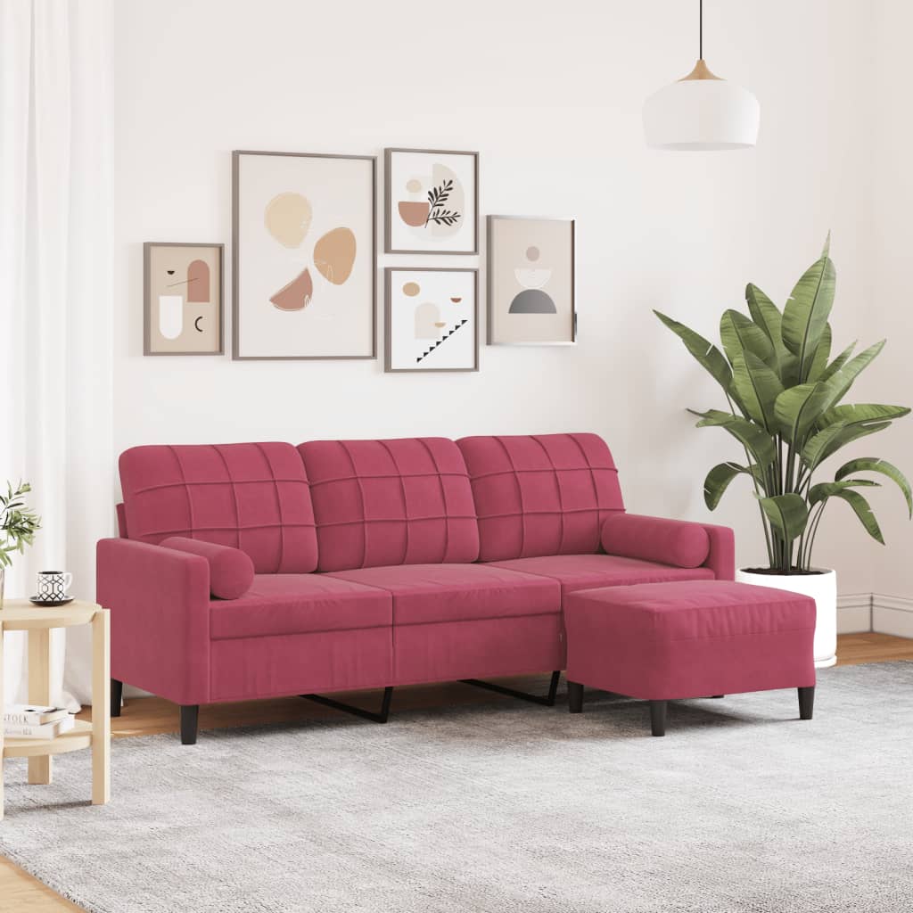 Trosjed s tabureom crvena boja vina 180 cm baršunasti