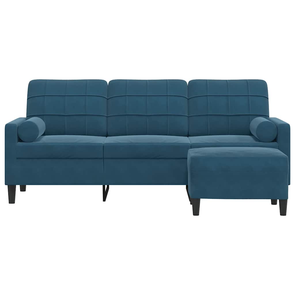 Trosjed s tabureom plavi 180 cm baršunasti