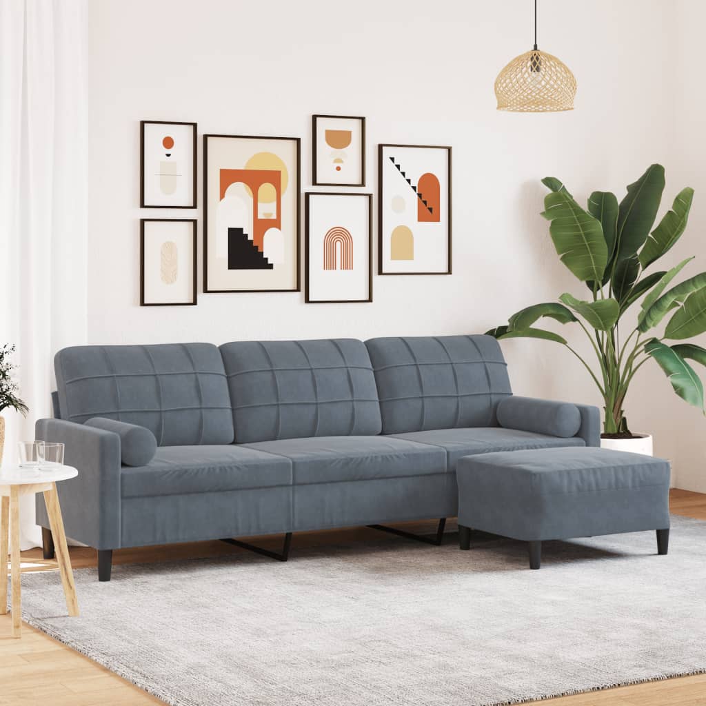 Trosjed s tabureom tamnosivi 210 cm baršunasti