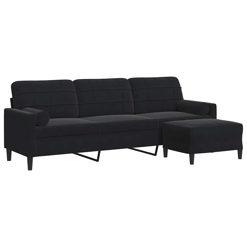 Trosjed s tabureom crni 210 cm baršunasti