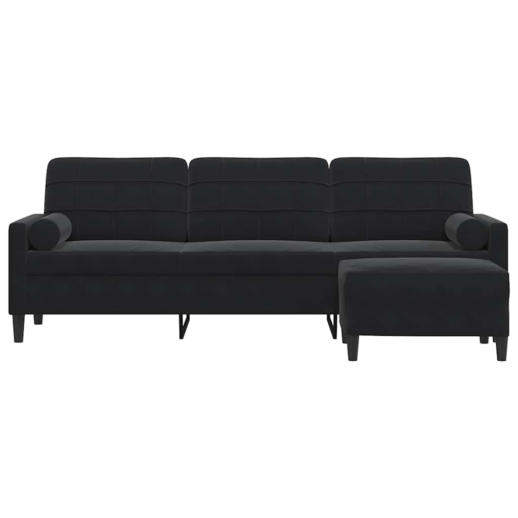 Trosjed s tabureom crni 210 cm baršunasti