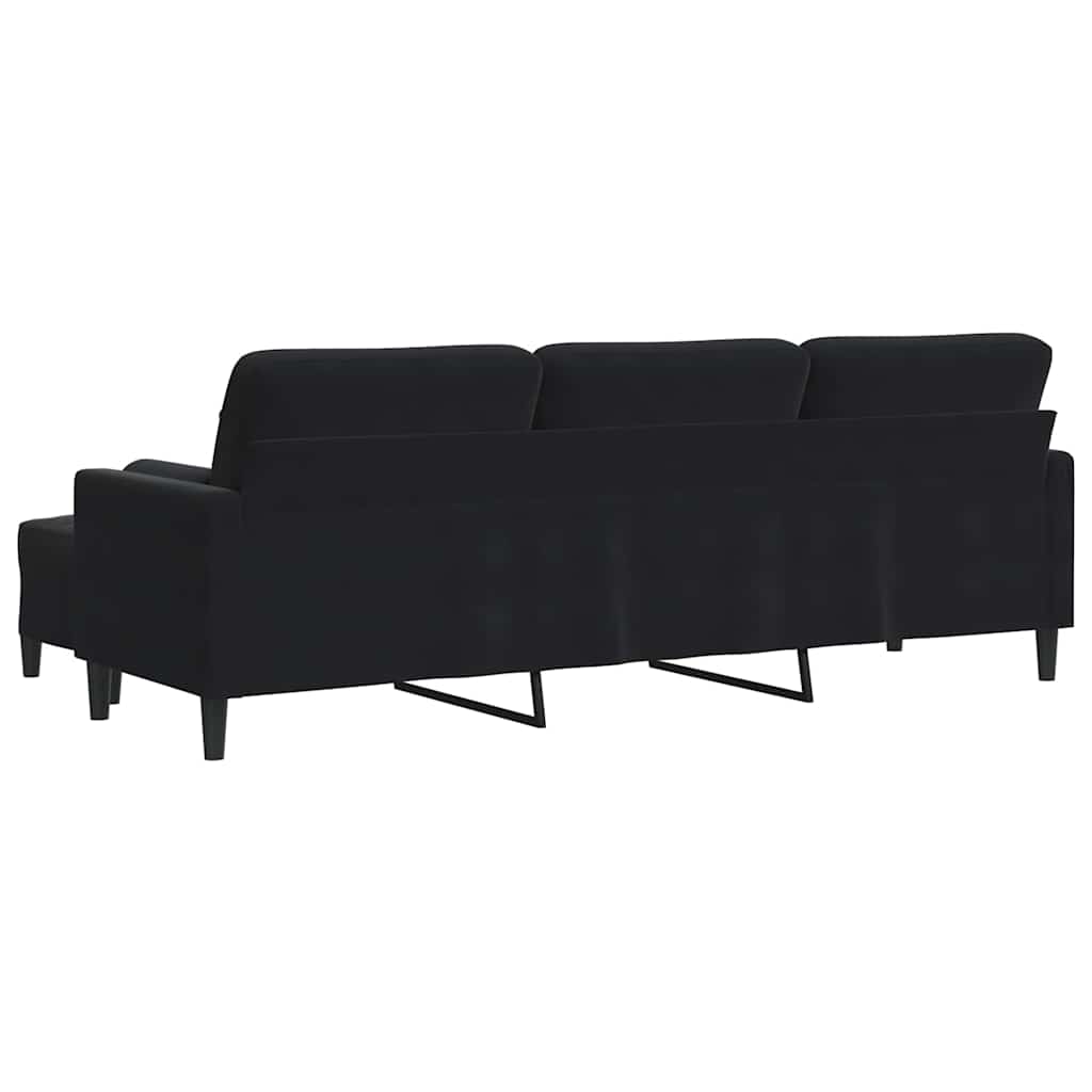 Trosjed s tabureom crni 210 cm baršunasti