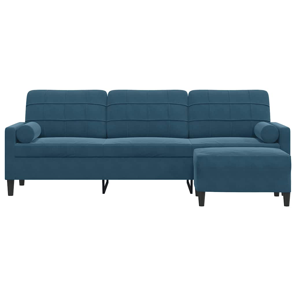 Trosjed s tabureom Plava 210 cm baršunasti