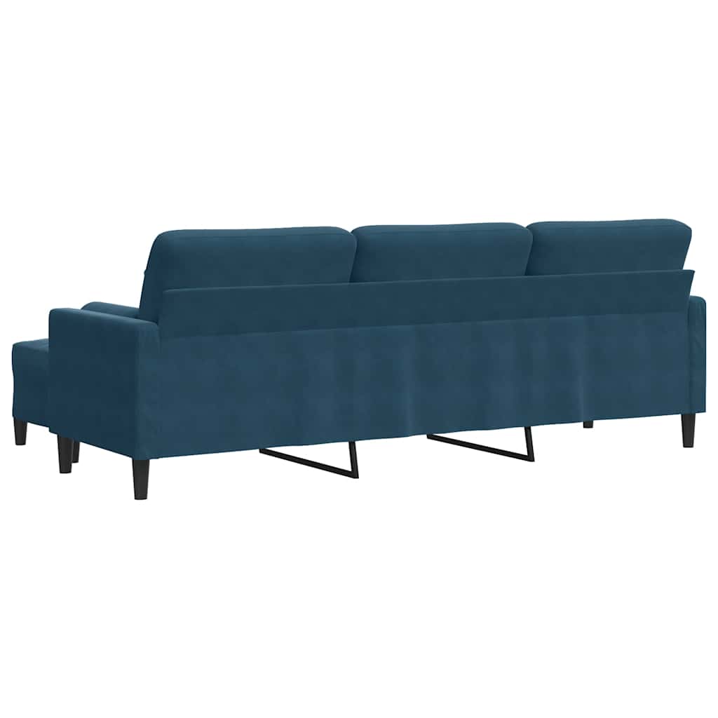 Trosjed s tabureom Plava 210 cm baršunasti