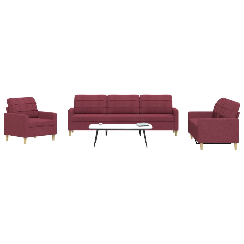 3-dijelni set sofa crvena boja vina od tkanine