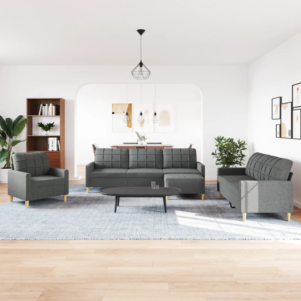 4-dijelni set sofa s tabureom tamnosivi od tkanine