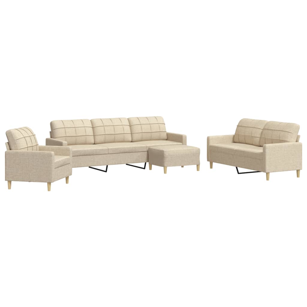 4-dijelni set sofa s tabureom krem od tkanine