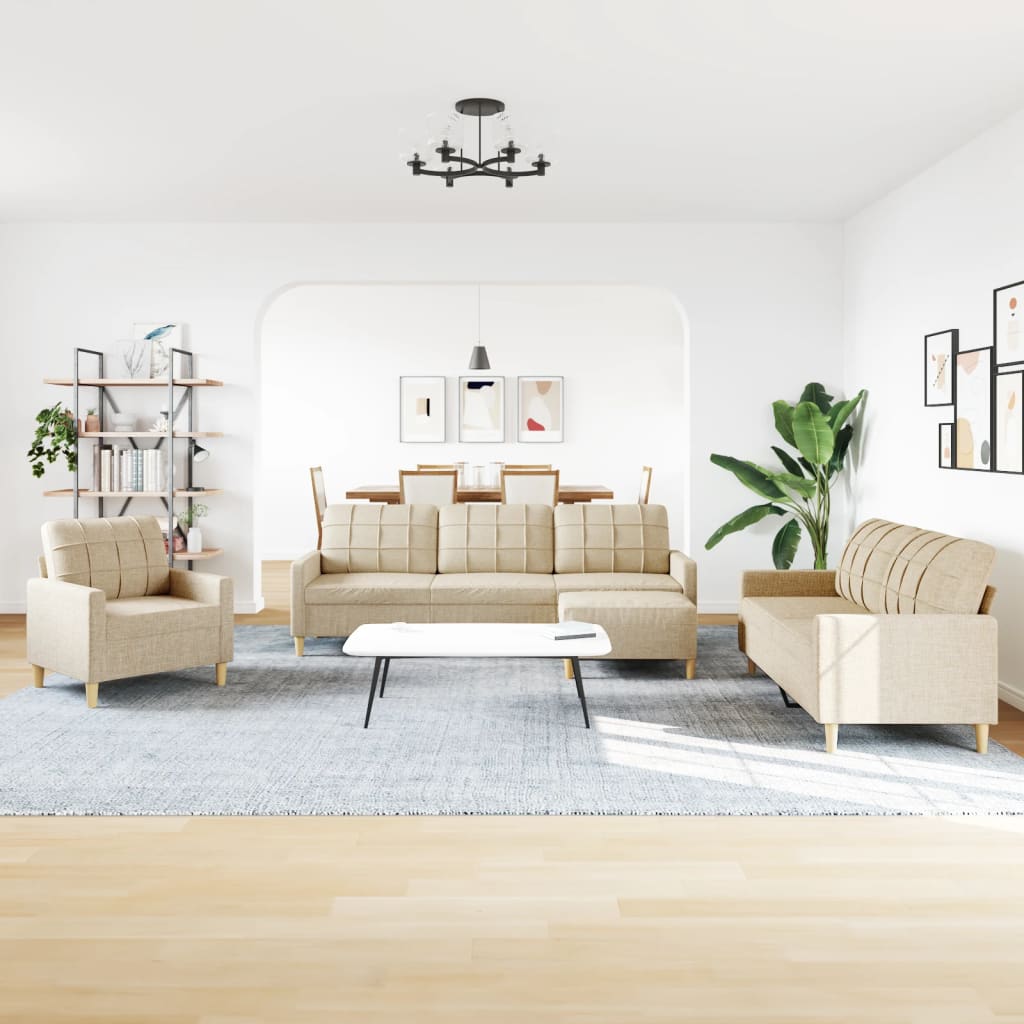 4-dijelni set sofa s tabureom krem od tkanine