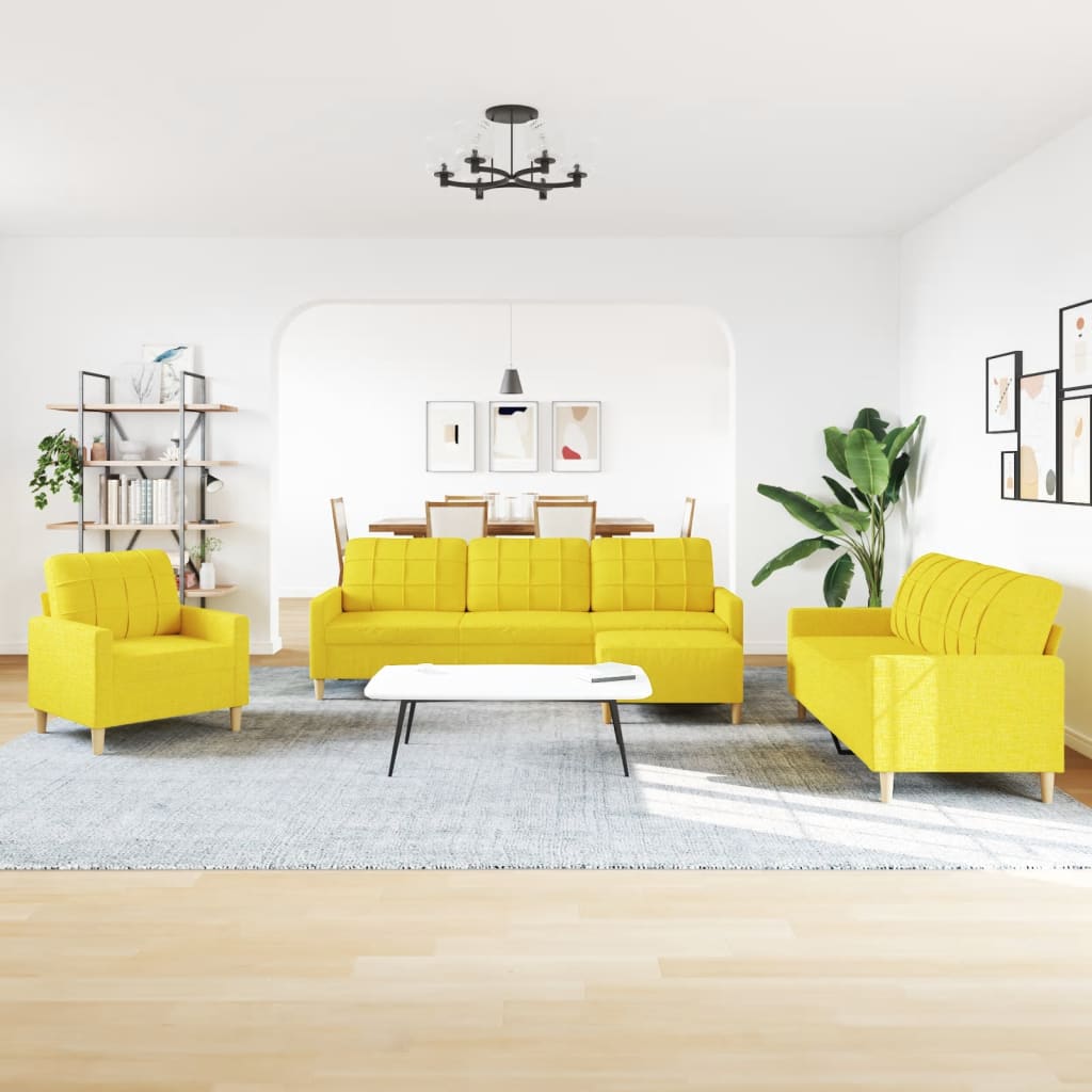 4-dijelni set sofa s tabureom svjetložuti od tkanine
