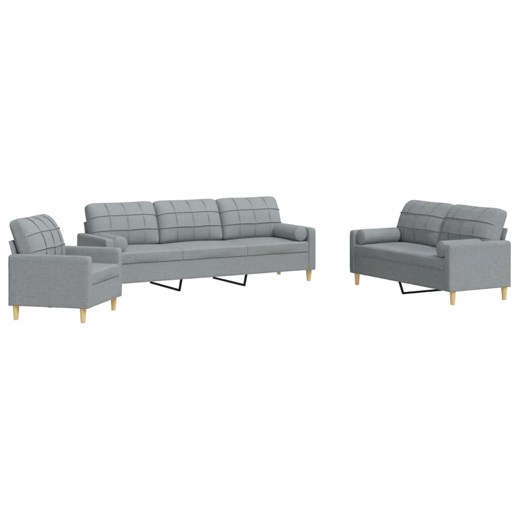 3-dijelni set sofa s jastucima svjetlosivi od tkanine