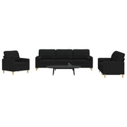 3-dijelni set sofa s ukrasnim jastucima crni od tkanine