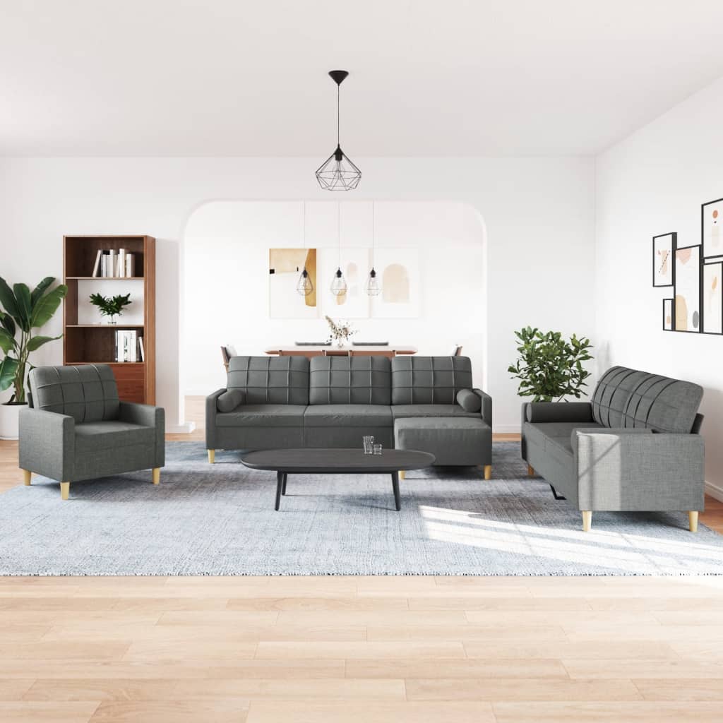 4-dijelni set sofa s tabureom i jastucima tamnosivi tkanina