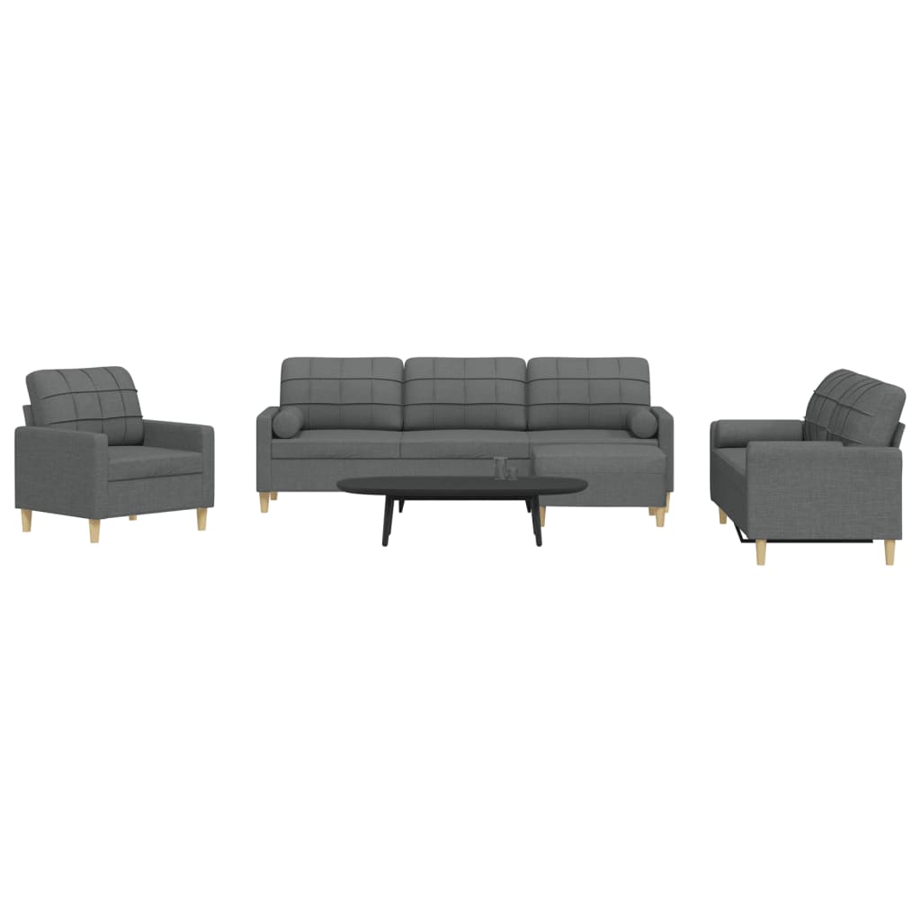 4-dijelni set sofa s tabureom i jastucima tamnosivi tkanina