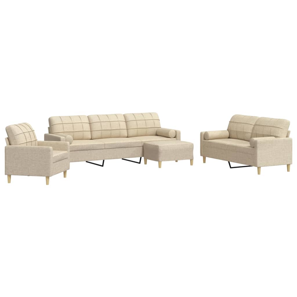4-dijelni set sofa s tabureom i jastucima krem tkanina
