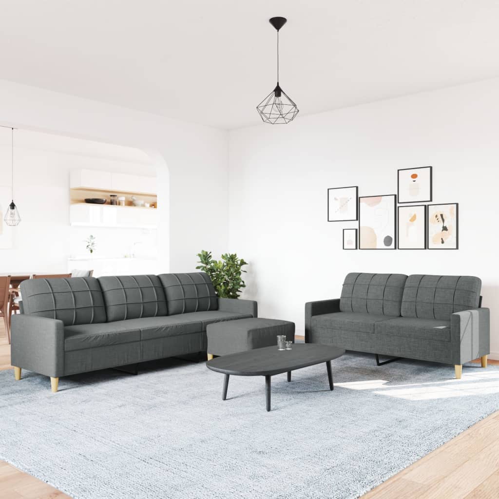3-dijelni set sofa s tabureom tamnosivi od tkanine