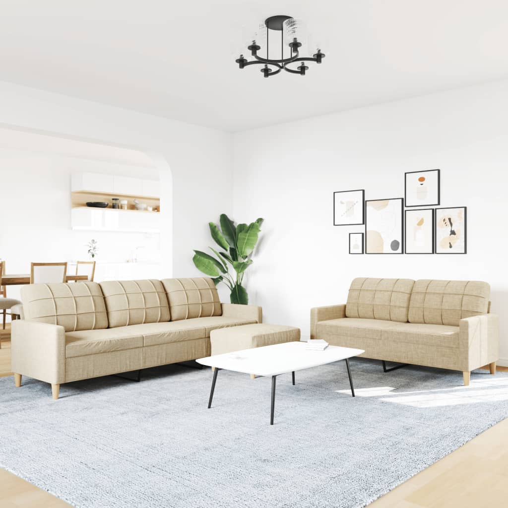 3-dijelni set sofa s tabureom krem od tkanine