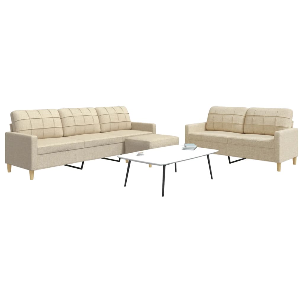 3-dijelni set sofa s tabureom krem od tkanine