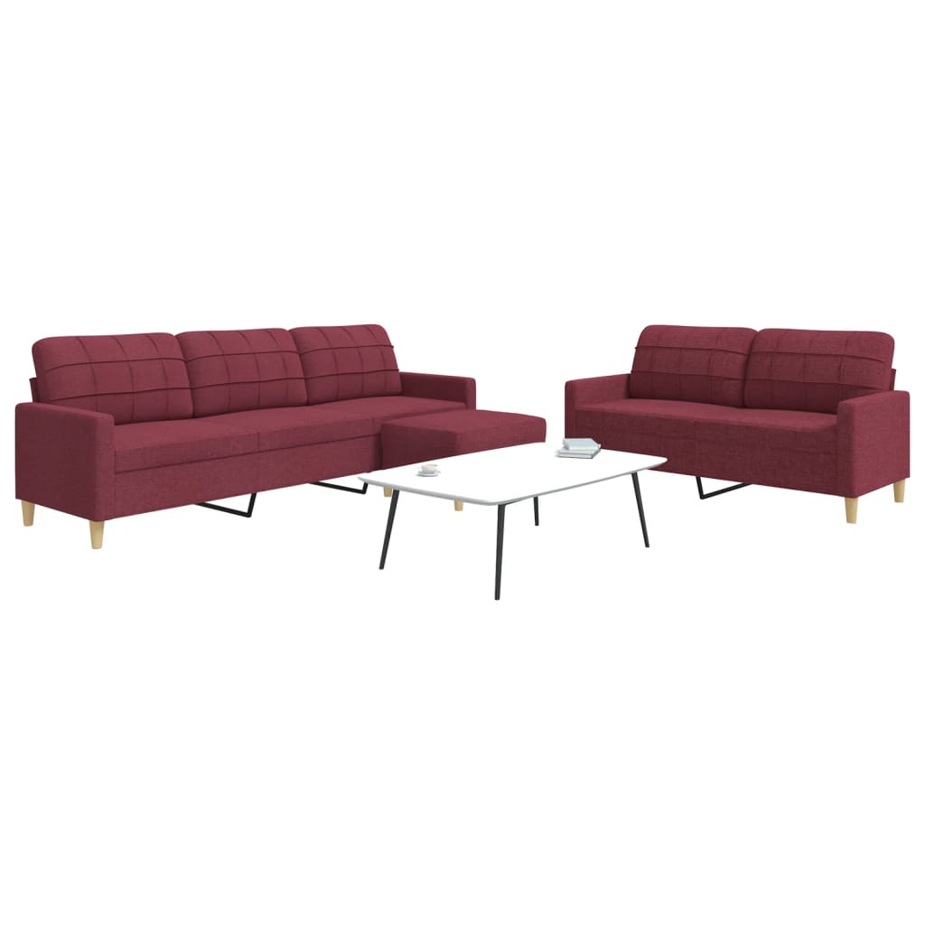 3-dijelni set sofa s tabureom crvena boja vina od tkanine