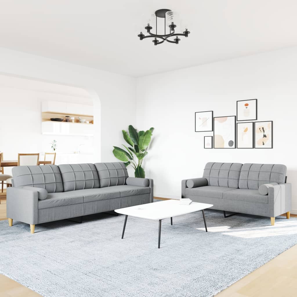 2-dijelni set sofa s jastucima svjetlosivi od tkanine