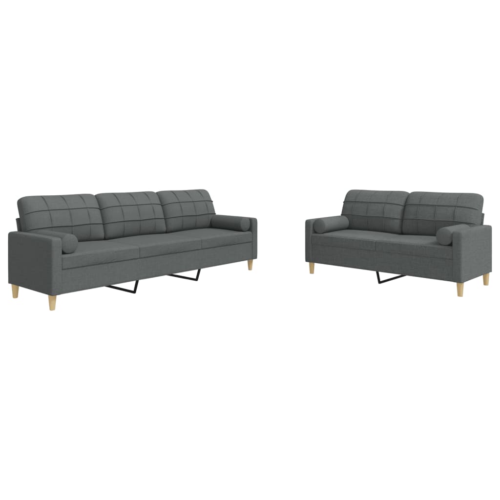 2-dijelni set sofa s ukrasnim jastucima tamnosivi od tkanine