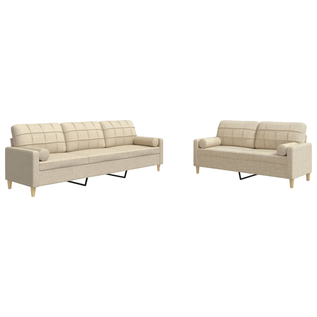 2-dijelni set sofa s ukrasnim jastucima krem od tkanine