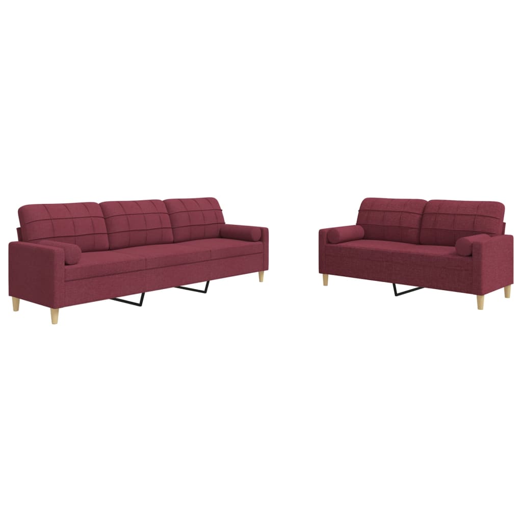 2-dijelni set sofa s ukrasnim jastucima boja vina od tkanine