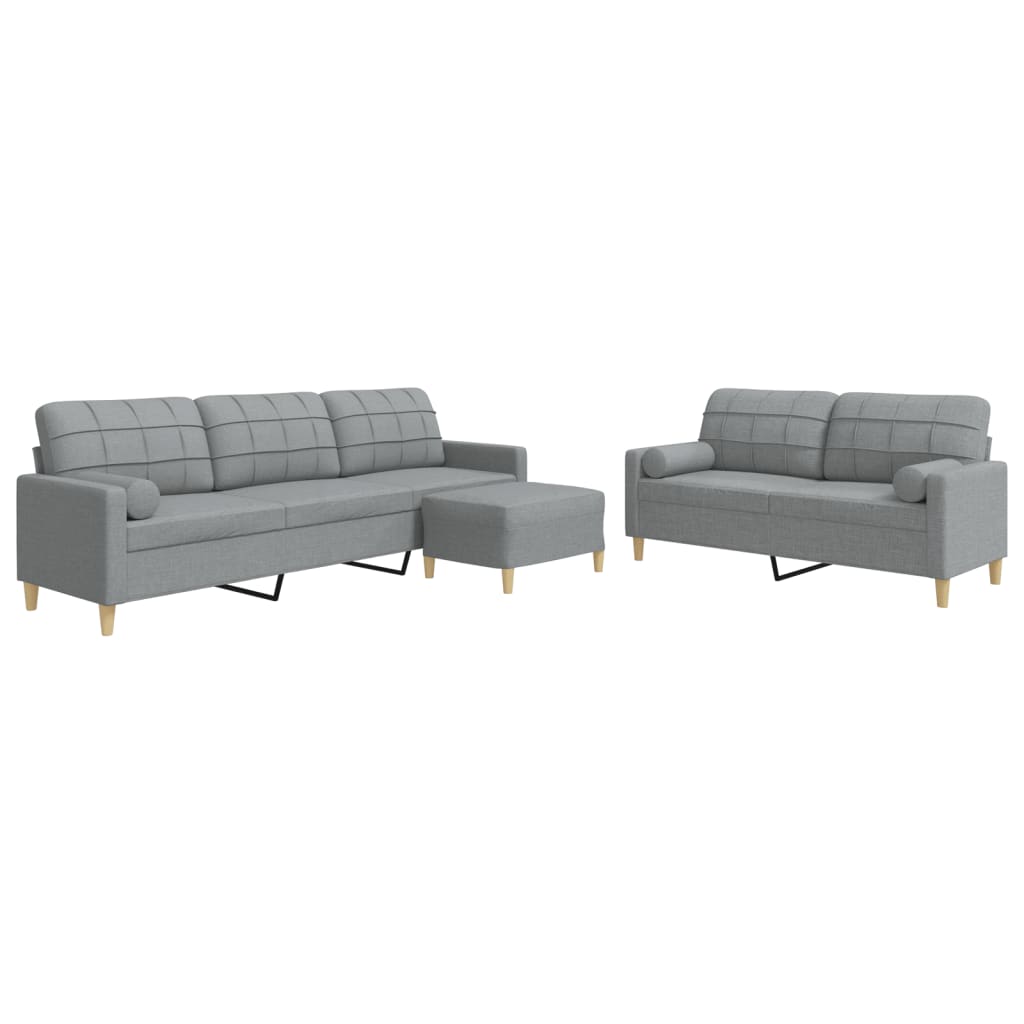3-dijelni set sofa s tabureom i jastucima svjetlosivi tkanina