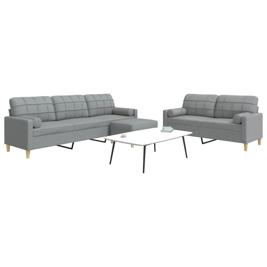 3-dijelni set sofa s tabureom i jastucima svjetlosivi tkanina