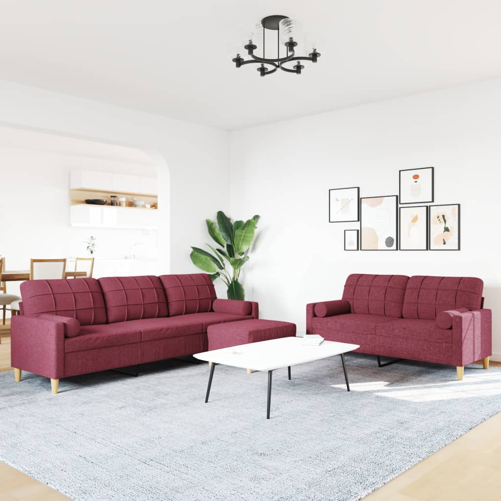 3-dijelni set sofa s tabureom i jastucima boja vina tkanina