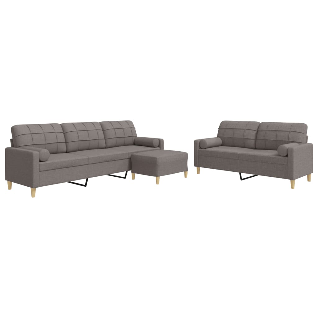 3-dijelni set sofa s tabureom i jastucima smeđesivi tkanina