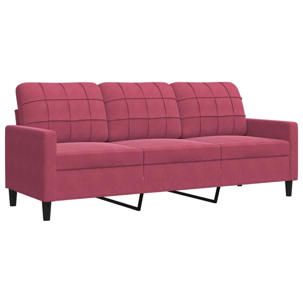 3-dijelni set sofa s jastucima crvena boja vina baršunasti