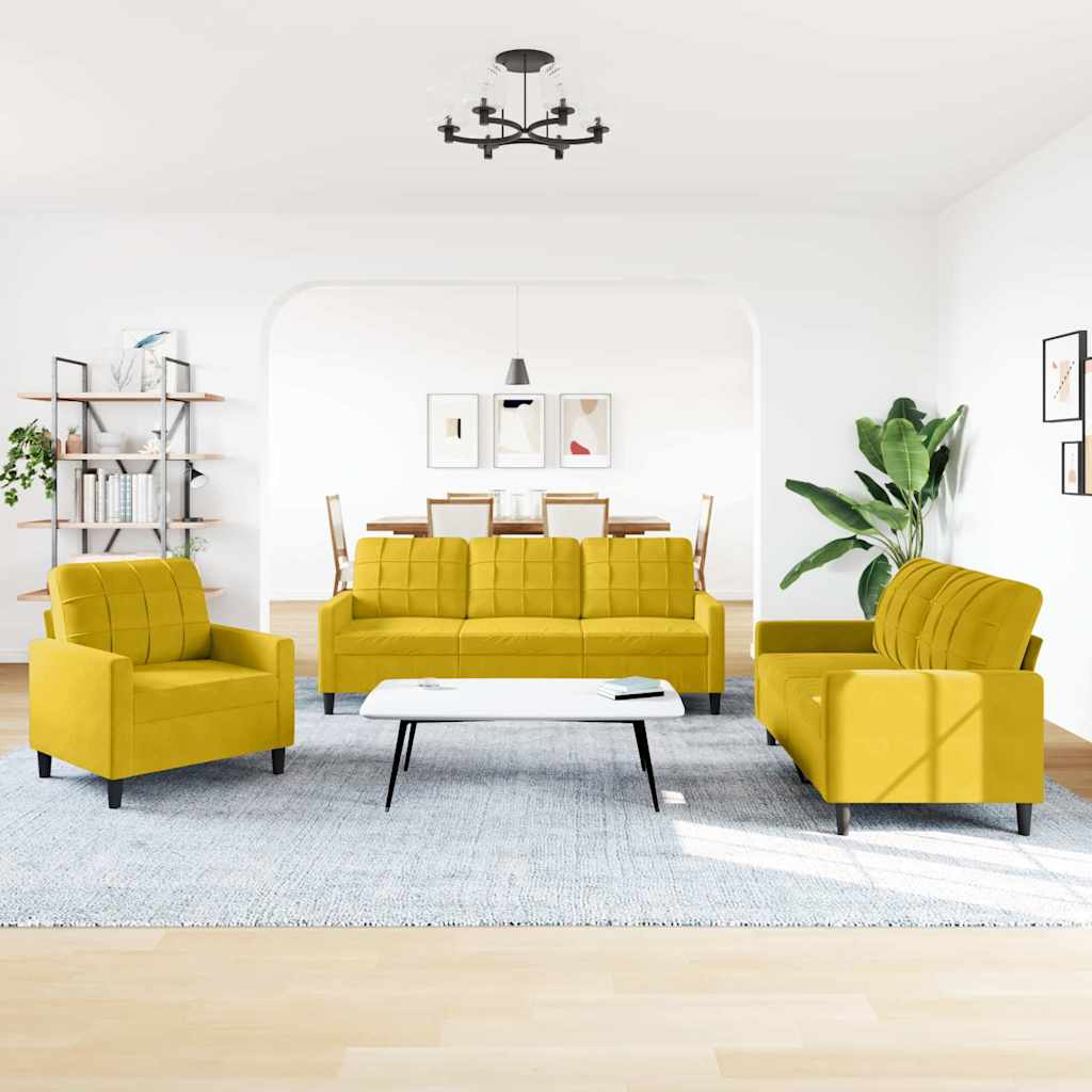 3-dijelni set sofa s jastucima žuti baršunasti