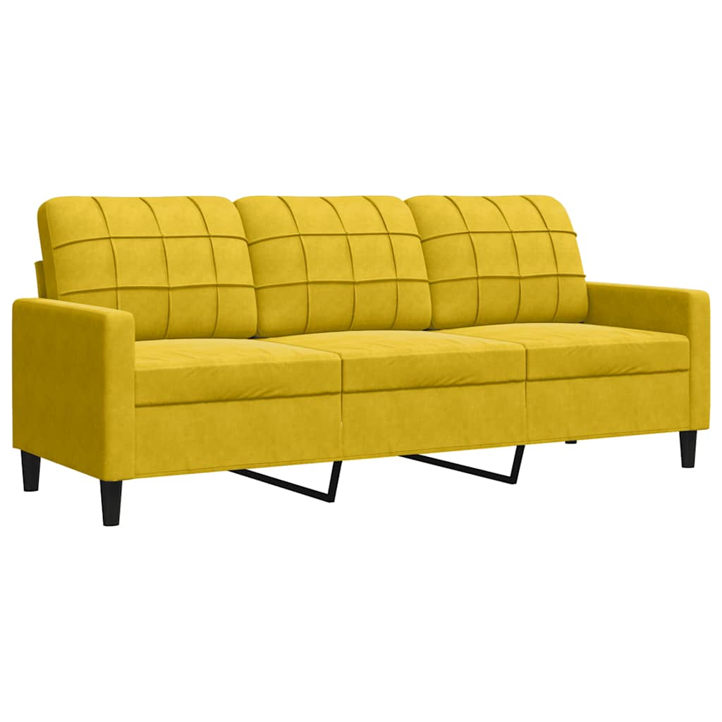 3-dijelni set sofa s jastucima žuti baršunasti
