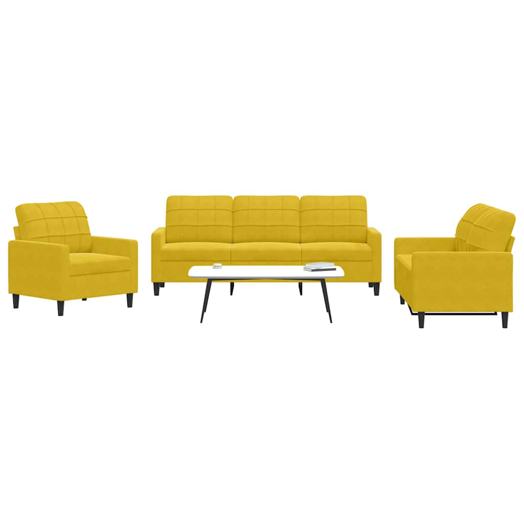 3-dijelni set sofa s jastucima žuti baršunasti