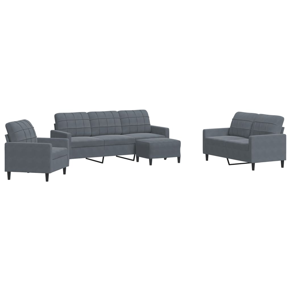 4-dijelni set sofa s jastucima tamnosivi baršunasti
