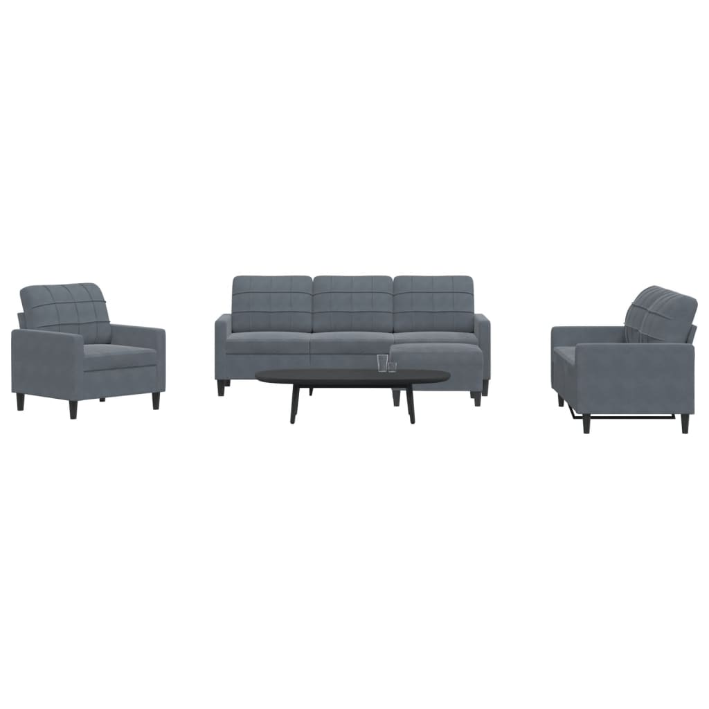 4-dijelni set sofa s jastucima tamnosivi baršunasti